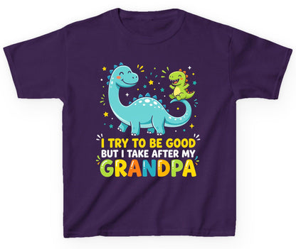 I TRY TO BE GOOD BUT I TAKE AFTER MY Grandpa Youth T-Shirt - product mockup - Purple