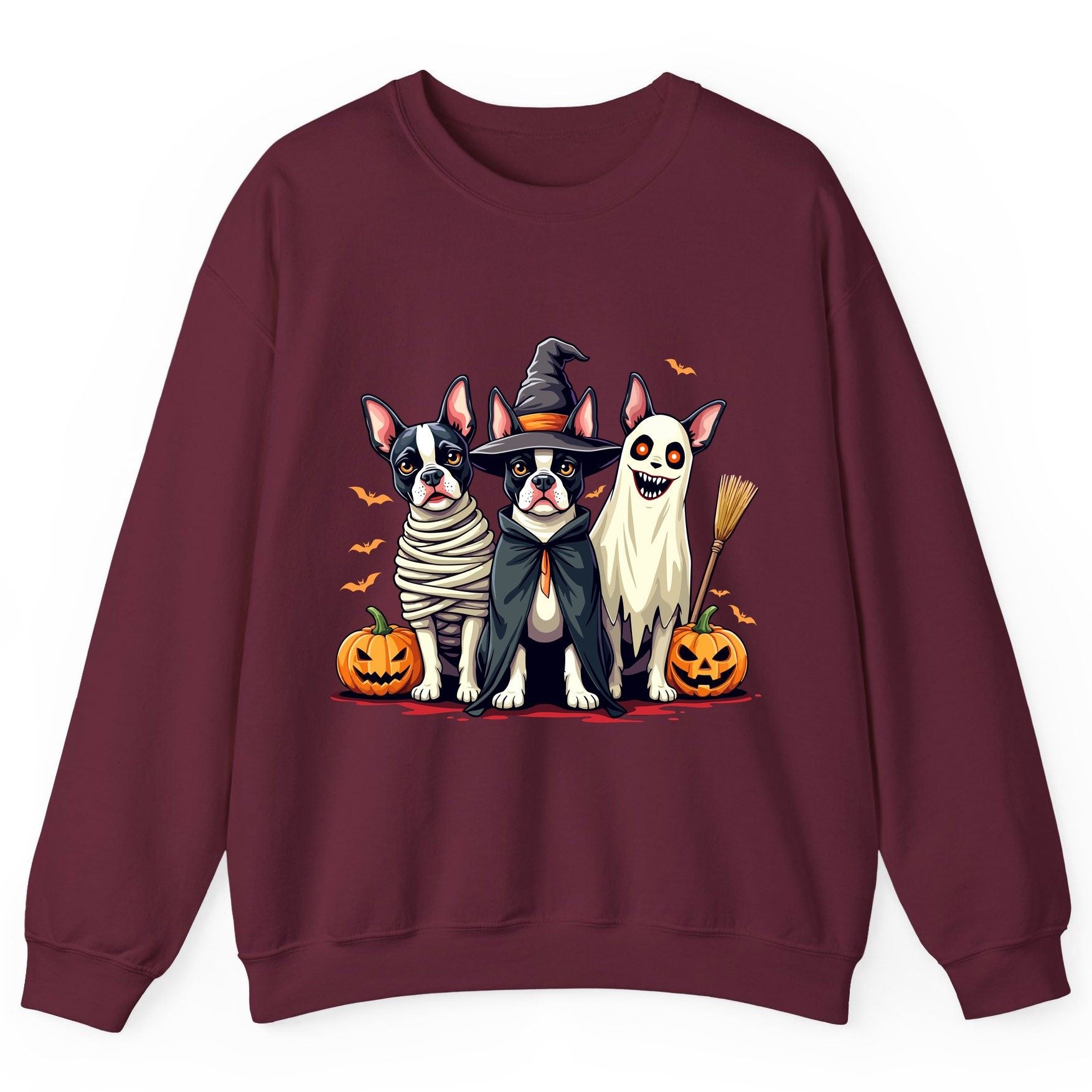 Halloween Boston Terrier Trio boston terrier Sweatshirt Maroon product mockup