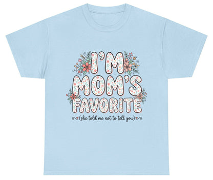 I'm Mom's Favorite (She Told Me Not to Tell You) sibling rivalry humor Youth T-Shirt Light Blue product mockup