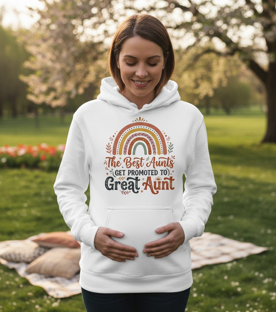 The Best Aunts GET Promoted TO Great Aunt Hoodie - lifestyle model mockup - White