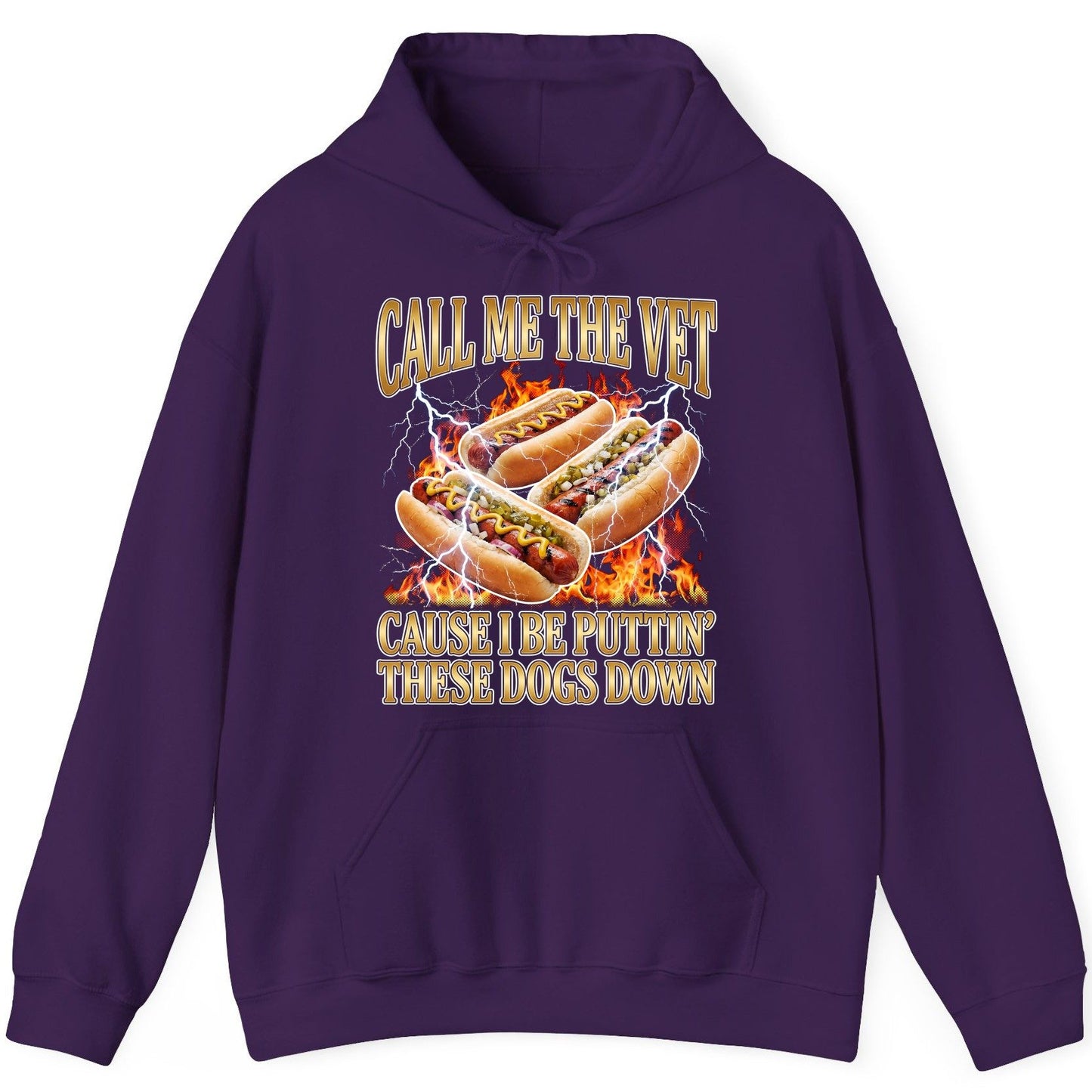 Call Me the Vet Cause I Be Puttin' These Dogs Down hot dogs Hoodie Purple product mockup