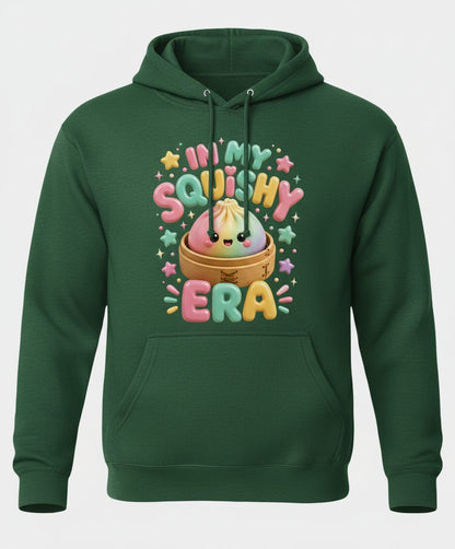 In My Squishy Era Cute Dumpling Hoodie - product mockup - Forest Green