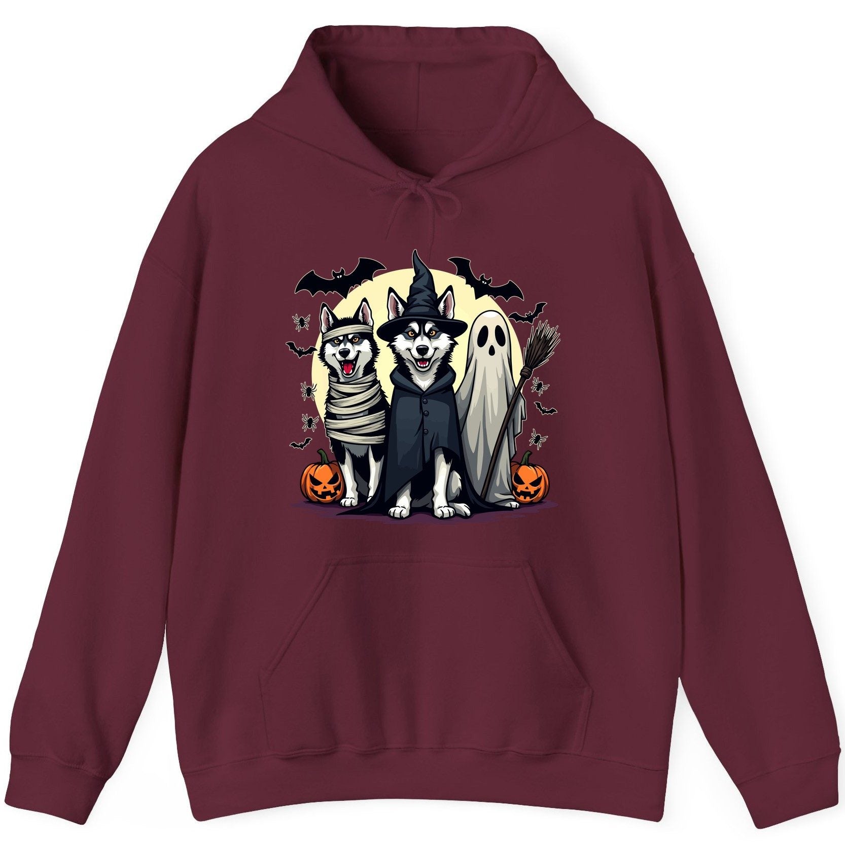Halloween Huskies in Costumes Halloween huskies Hoodie Maroon product mockup