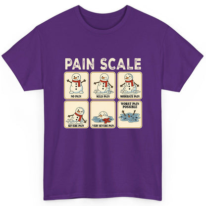 Pain Scale No Pain Mild Pain Moderate Pain Severe Pain Very Severe Pain Worst Pain Possible snowman T-Shirt Purple product