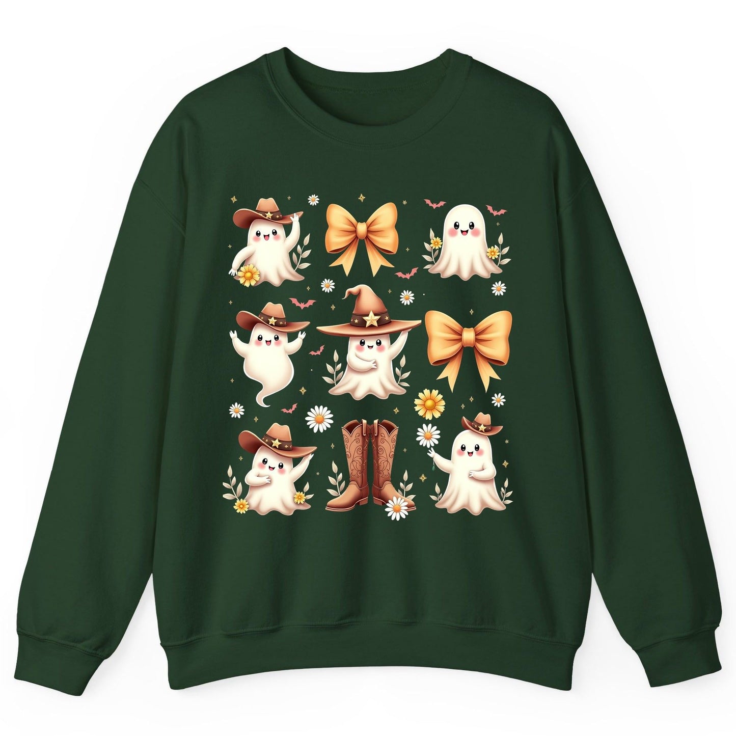 Boo Haw Cute Ghost cute ghost Sweatshirt Forest Green product mockup
