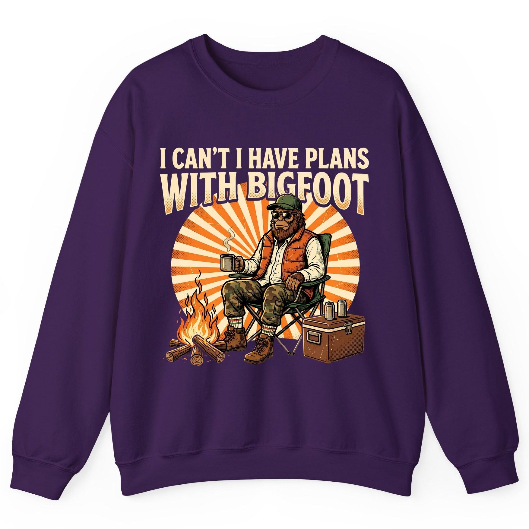 I Can't I Have Plans with Bigfoot bigfoot Sweatshirt Purple product mockup