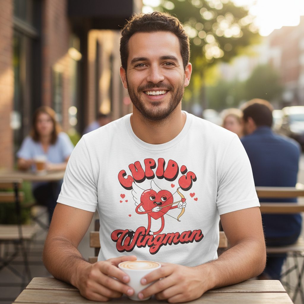 Cupid's Wingman Valentine's Day T-Shirt White lifestyle mockup