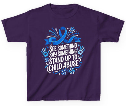 See Something Say Something Stand Up to Child Abuse Youth T-Shirt - product mockup - Purple