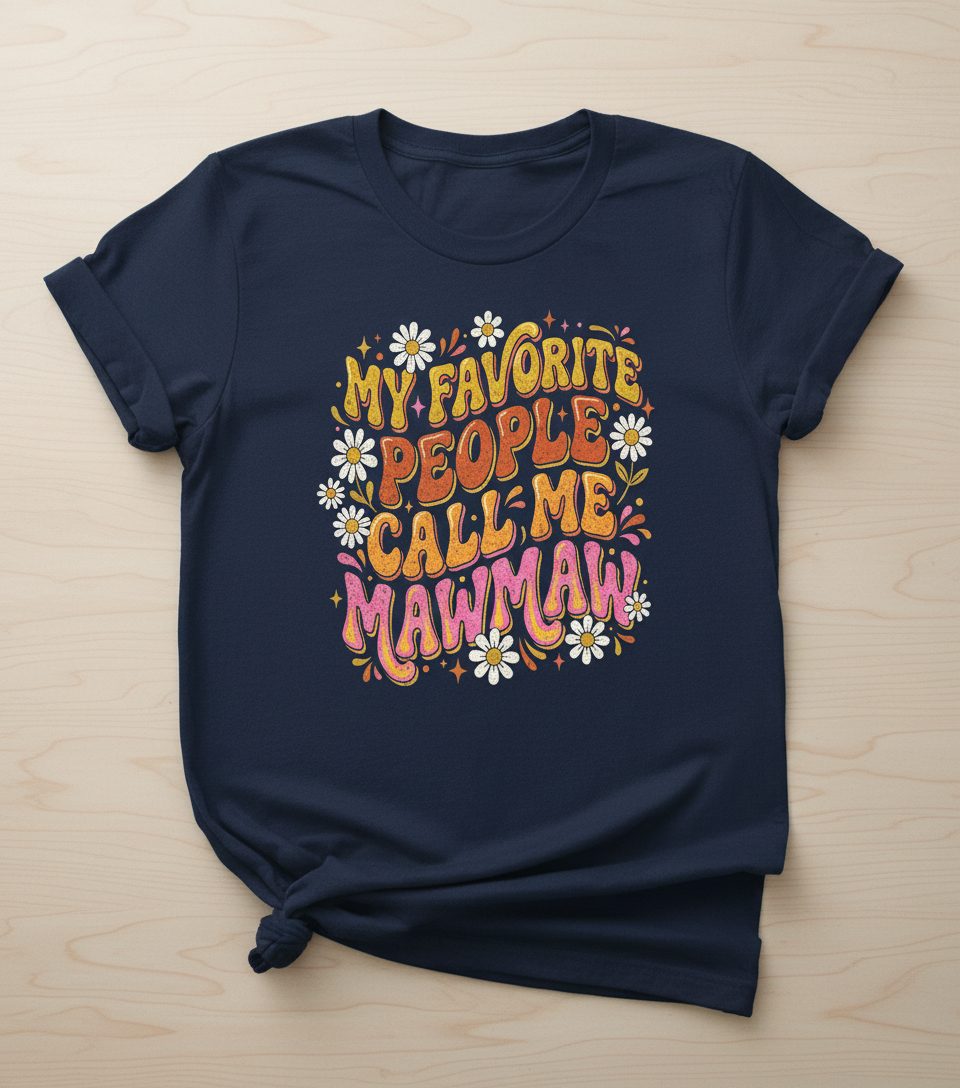 MY Favorite PEOPLE CALL ME MAWMAW Retro Grandma T-Shirt - product mockup - Navy