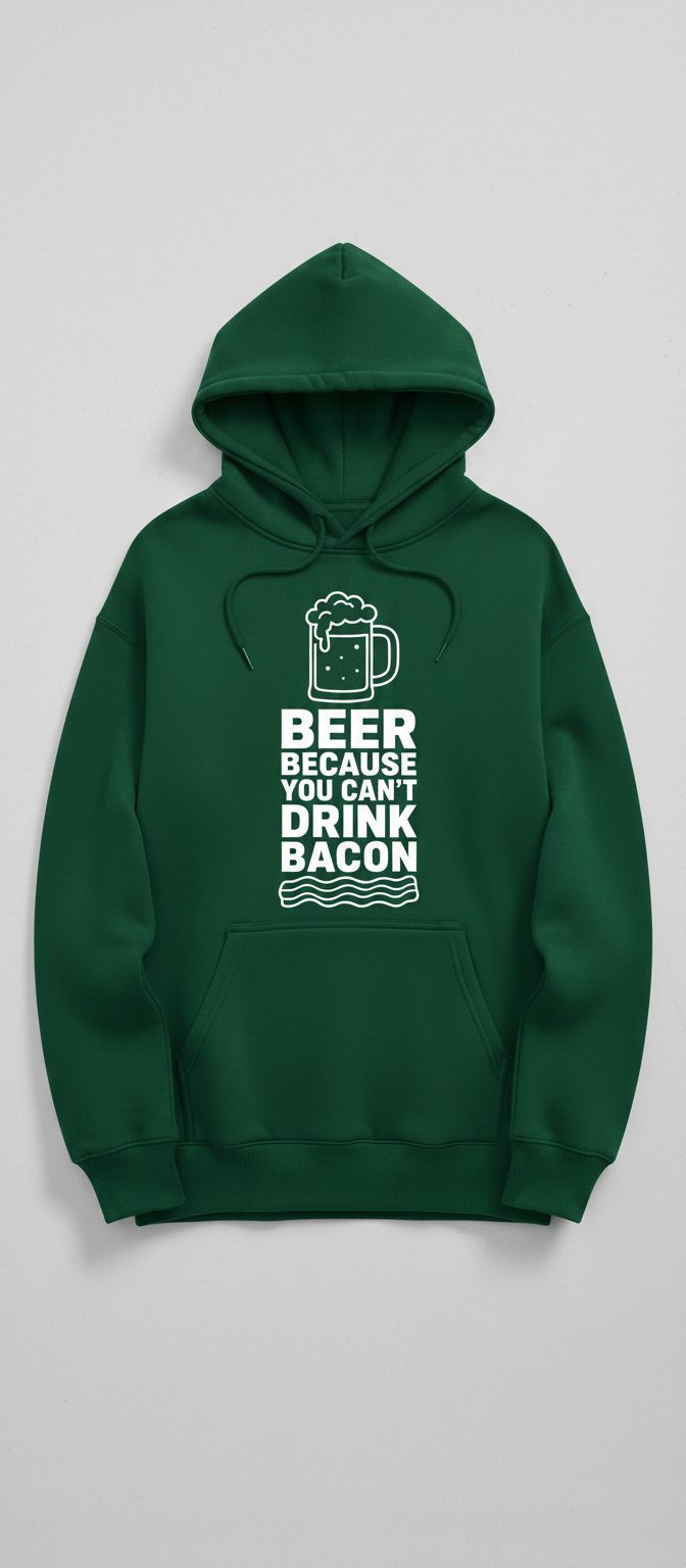 You Can't Drink Bacon Beer Funny Lovers Hoodie - product mockup - Forest Green