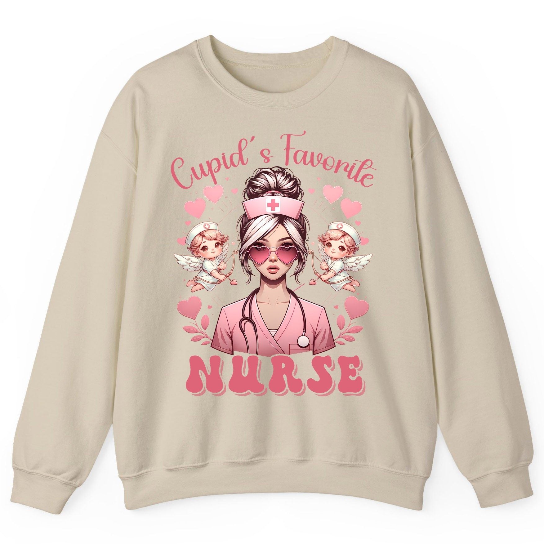 Cupid's Favorite Nurse nurse Sweatshirt Sand product mockup