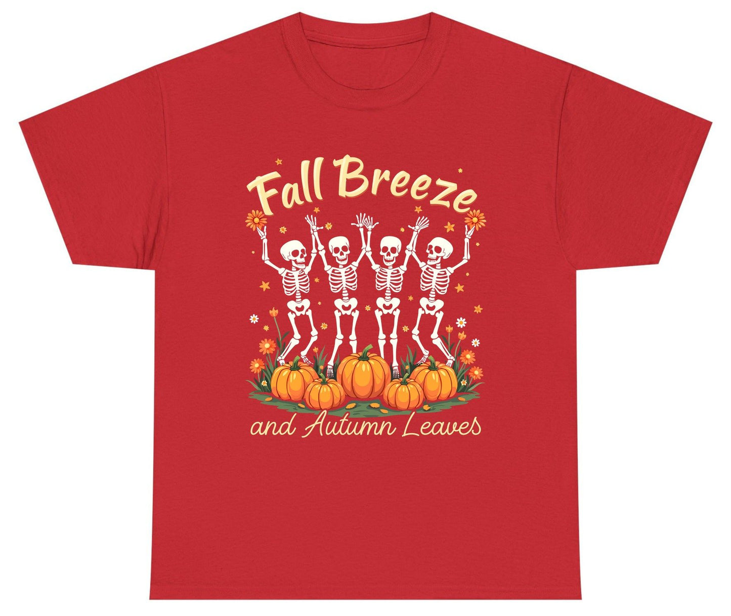 Fall Breeze and Autumn Leaves dancing skeletons Youth T-Shirt Red product mockup
