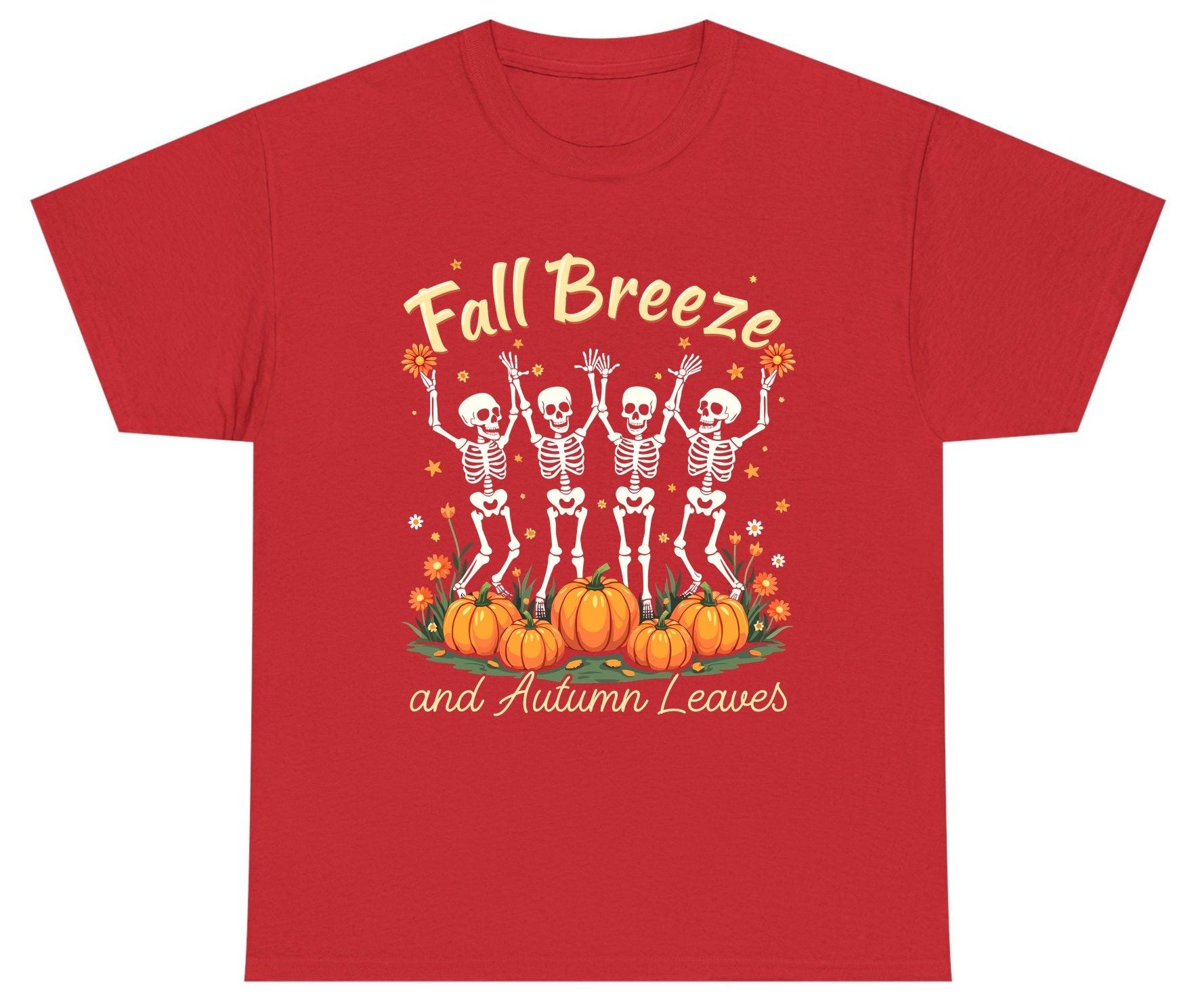 Fall Breeze and Autumn Leaves dancing skeletons Youth T-Shirt Red product mockup