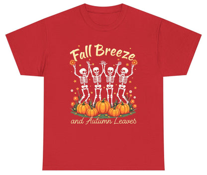 Fall Breeze and Autumn Leaves dancing skeletons Youth T-Shirt Red product mockup