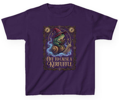 Off to Cause a Kerfuffle frog wizard Youth T-Shirt Purple product mockup