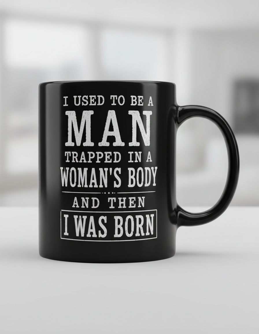 Witty I Was Born A Man Saying Black Mug - product mockup - Black