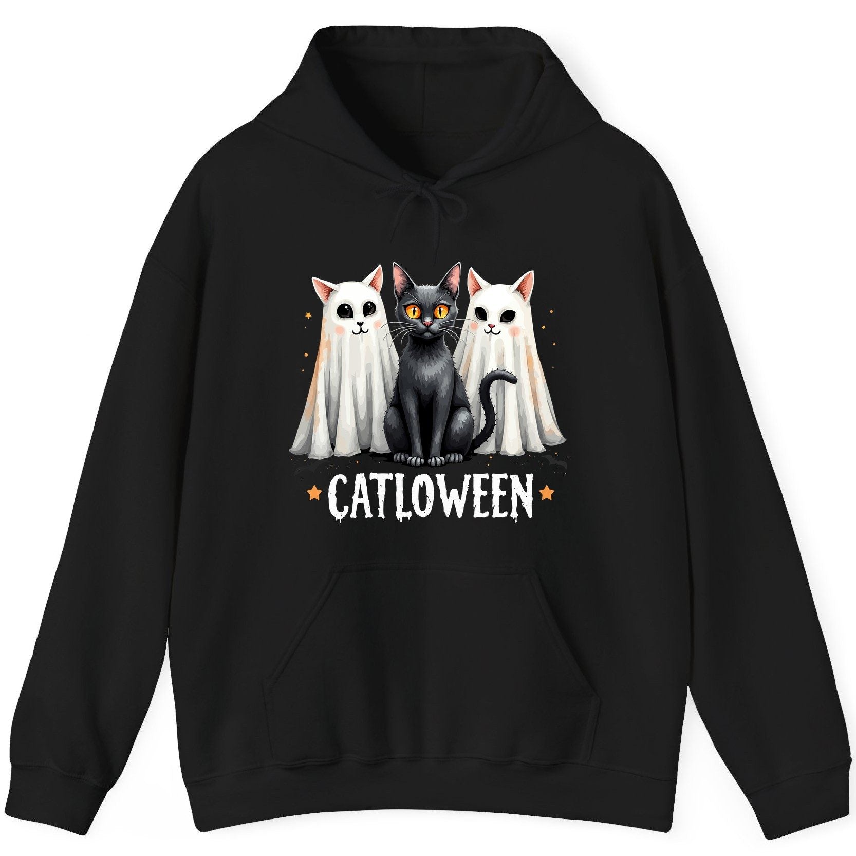 Catloween Halloween cats Hoodie Black product mockup