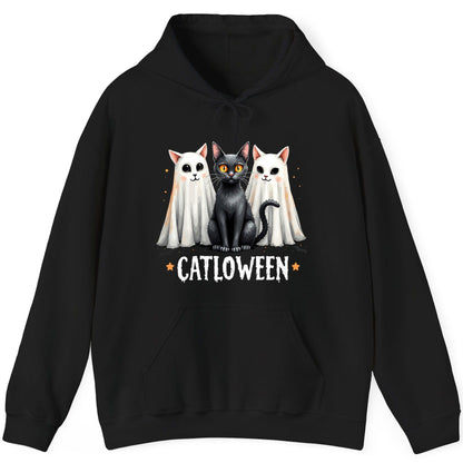 Catloween Halloween cats Hoodie Black product mockup