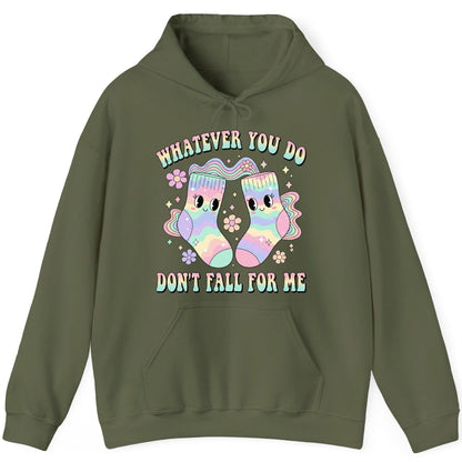 Whatever You Do Don't Fall for Me funny socks Hoodie Military Green product mockup