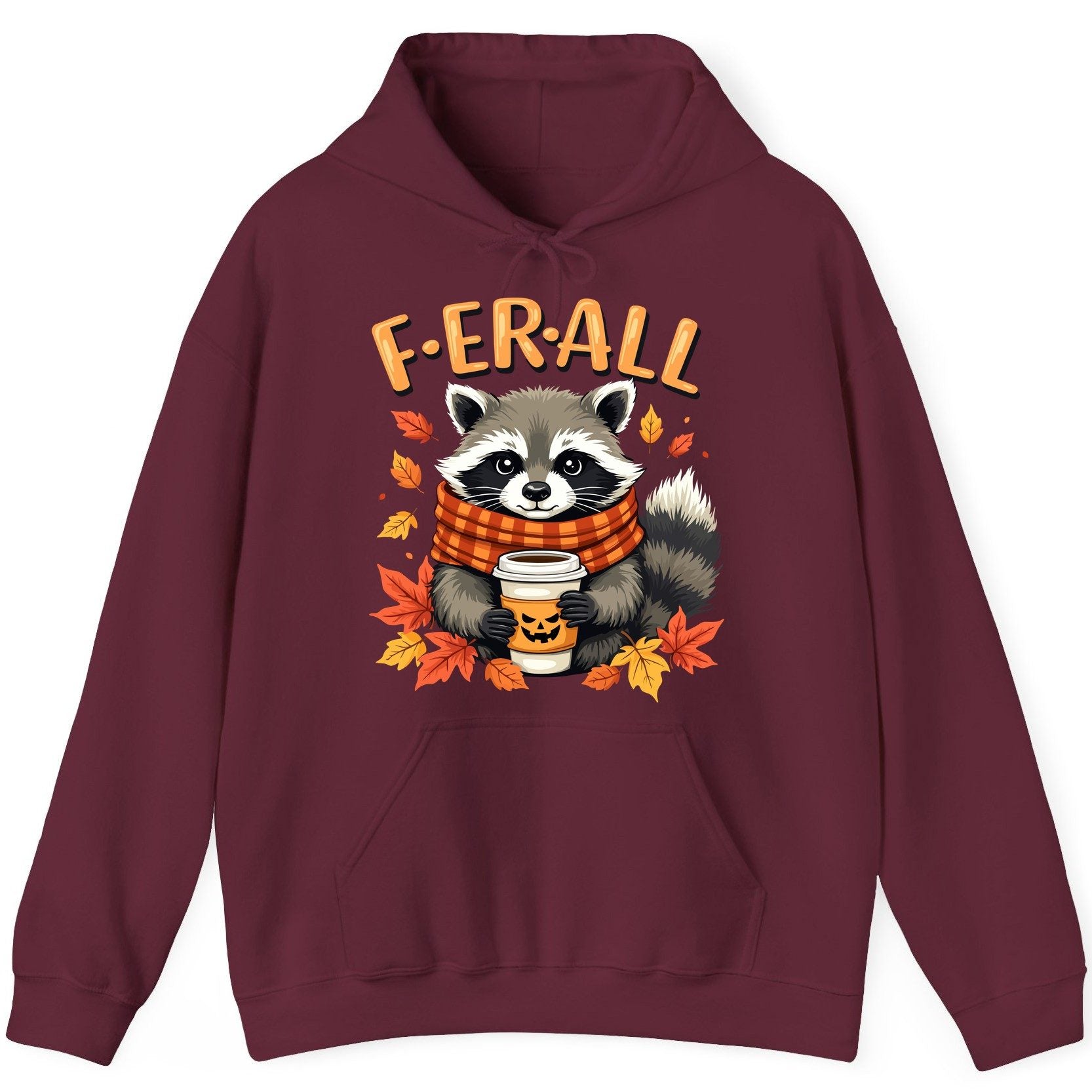 F ER All raccoon Hoodie Maroon product mockup
