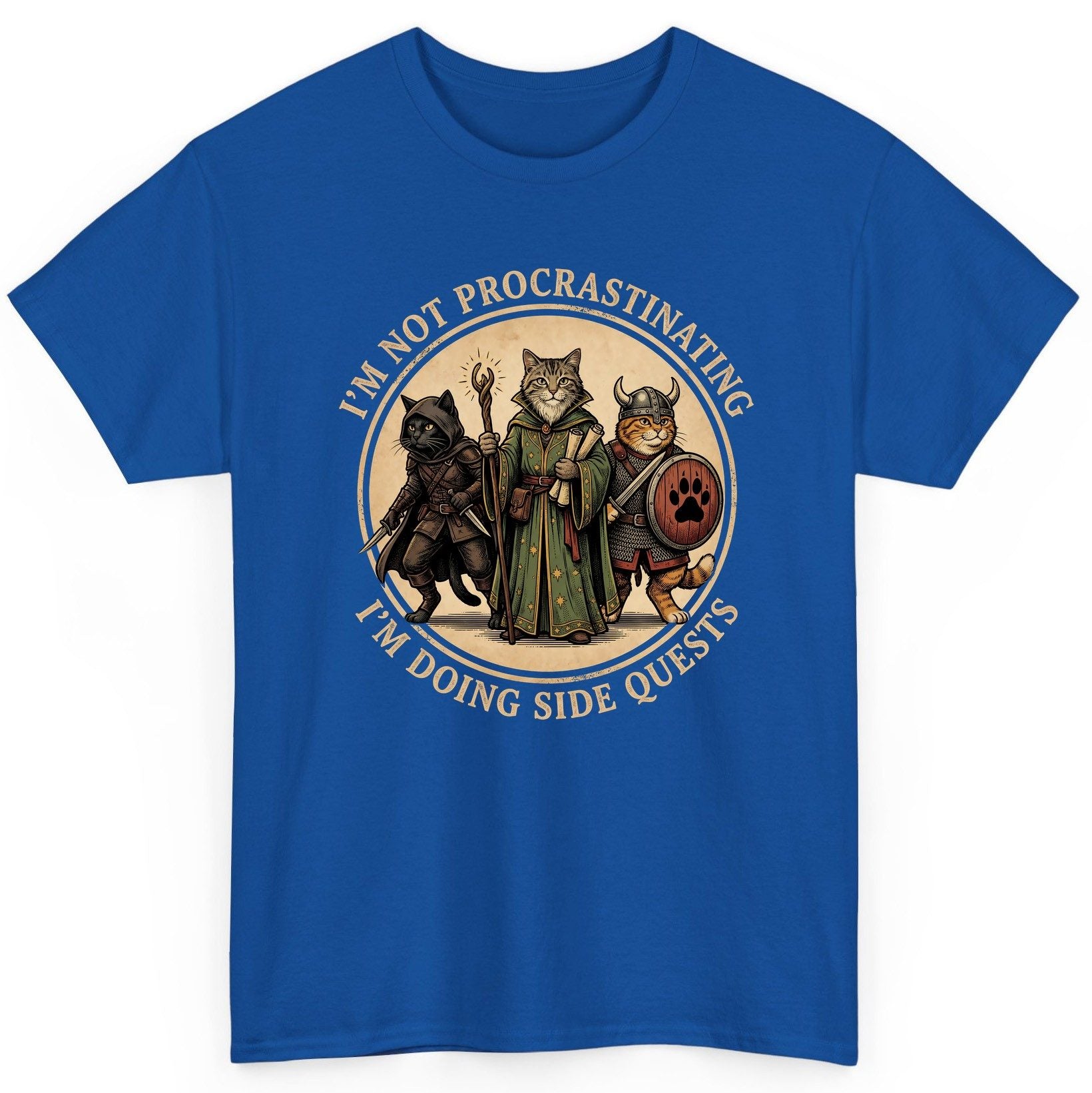 I'm Not Procrastinating I'm Doing Side Quests rpg cats T-Shirt Royal product mockup