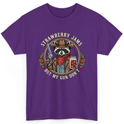 Strawberry Jams but My Gun Don't cowboy raccoon T-Shirt Purple product mockup