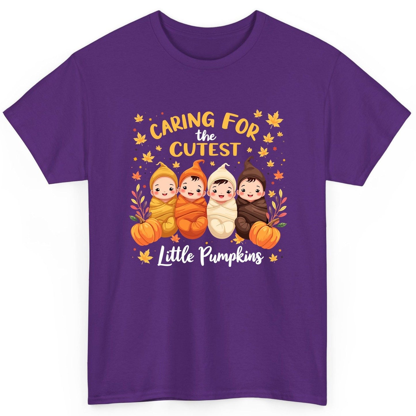 Caring for the Cutest Little Pumpkins swaddled babies T-Shirt Purple product mockup