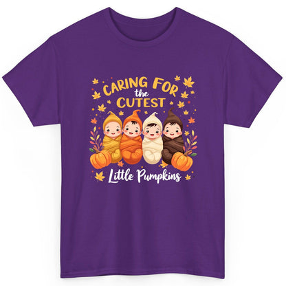 Caring for the Cutest Little Pumpkins swaddled babies T-Shirt Purple product mockup