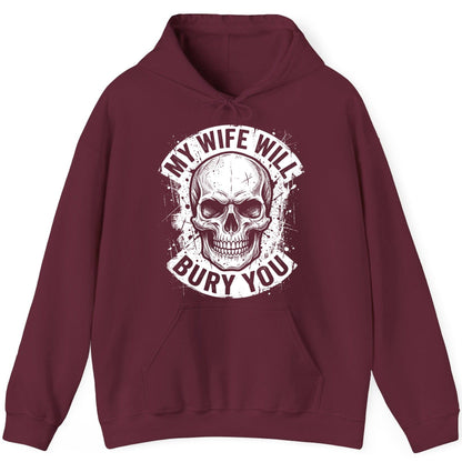 My Wife Will Bury You skull Hoodie Maroon product mockup