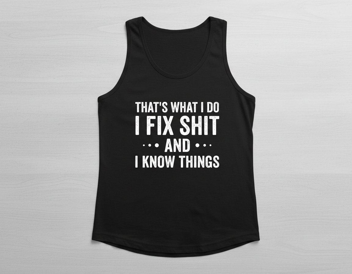 THAT'S WHAT I DO I FIX SHIT AND I KNOW THINGS Tank Top - product mockup - Black