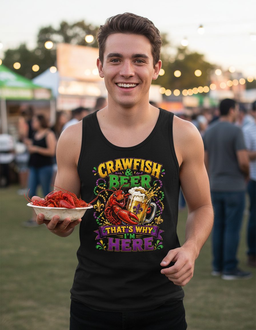 Crawfish & Beer That's Why I'm Here Funny Boil Tank Top - product mockup - Black