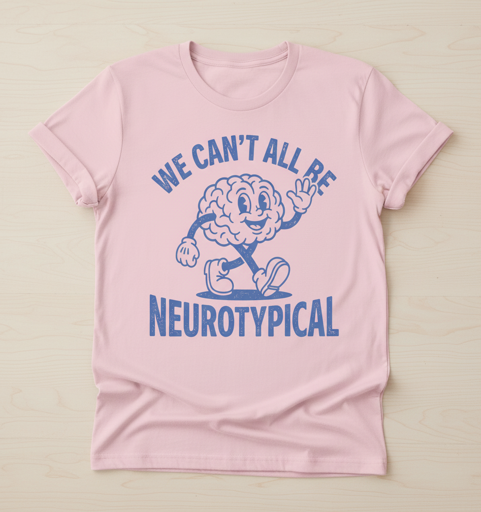 We Can't All Be Neurotypical Retro Cartoon Brain T-Shirt - Light Pink
