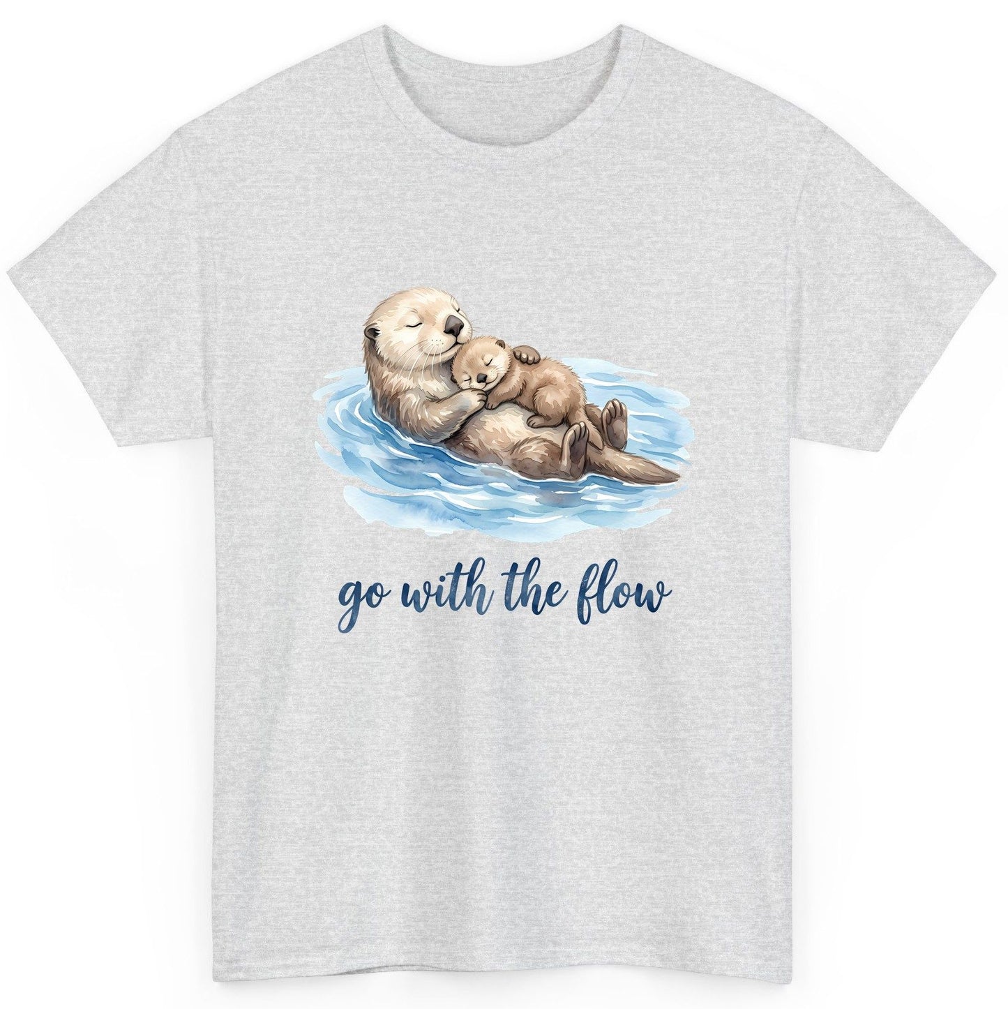 Go with the Flow Sea Otters T-Shirt - product mockup - Ash