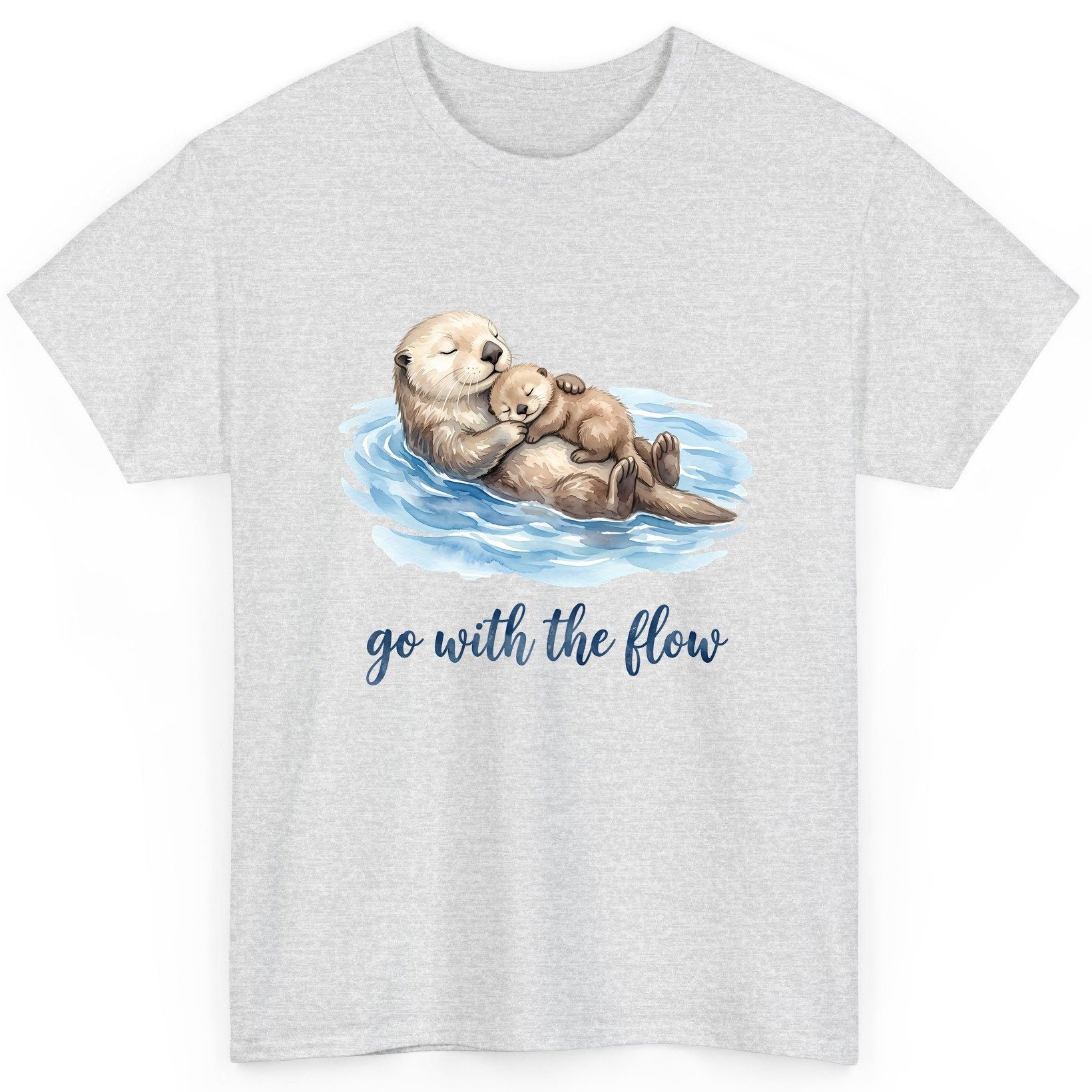 Go with the Flow Sea Otters T-Shirt - product mockup - Ash