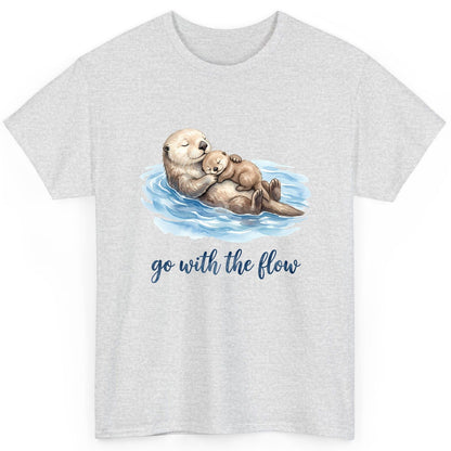 Go with the Flow Sea Otters T-Shirt - product mockup - Ash