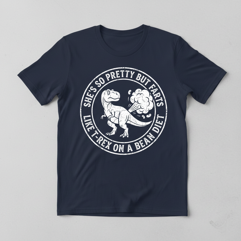 Funny Dinosaur Fart Joke She's So Pretty But Farts T-Shirt - Navy