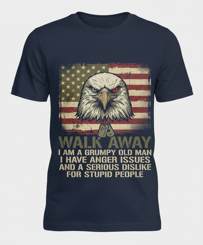 Walk Away I Am A Grumpy Old Man Eagle American Flag T-Shirt - Navy