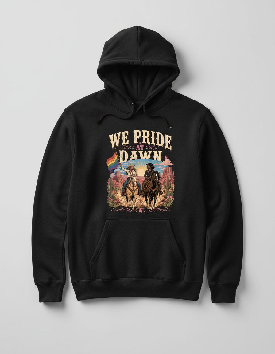 We Pride at Dawn Retro Lgbtq Hoodie - product mockup - Black