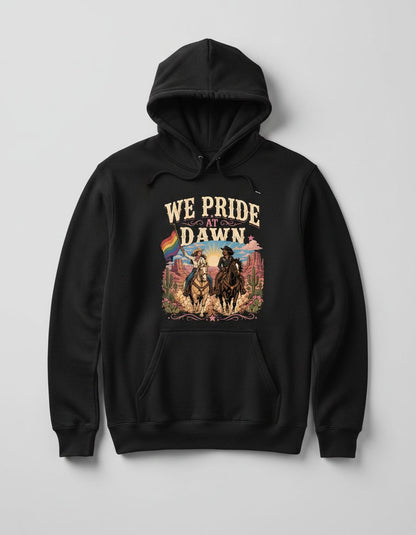 We Pride at Dawn Retro Lgbtq Hoodie - product mockup - Black
