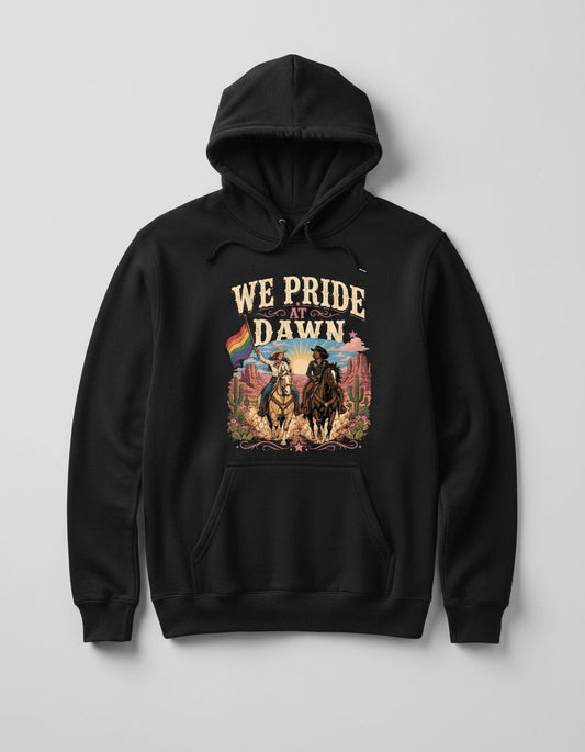 We Pride at Dawn Retro Lgbtq Hoodie - product mockup - Black