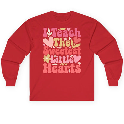 I Teach the Sweetest Little Hearts teaching Long Sleeve Tee Red product mockup