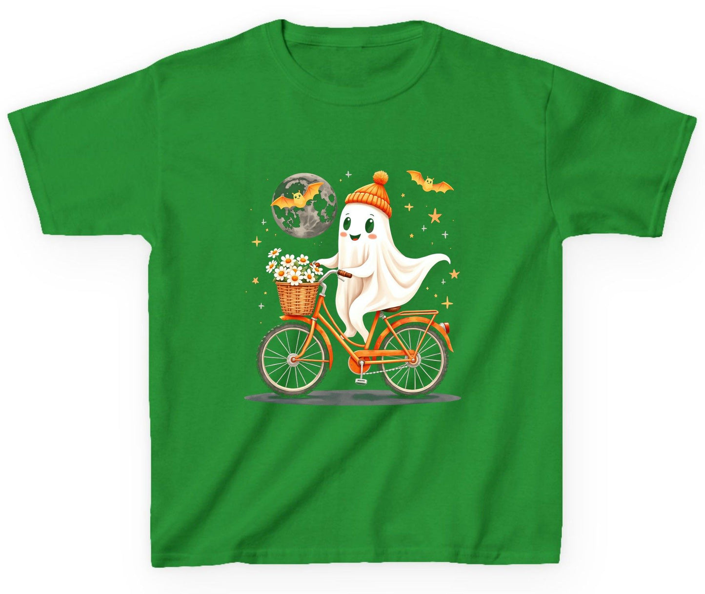 Cute Ghost on Bicycle cute ghost Youth T-Shirt Irish Green product mockup