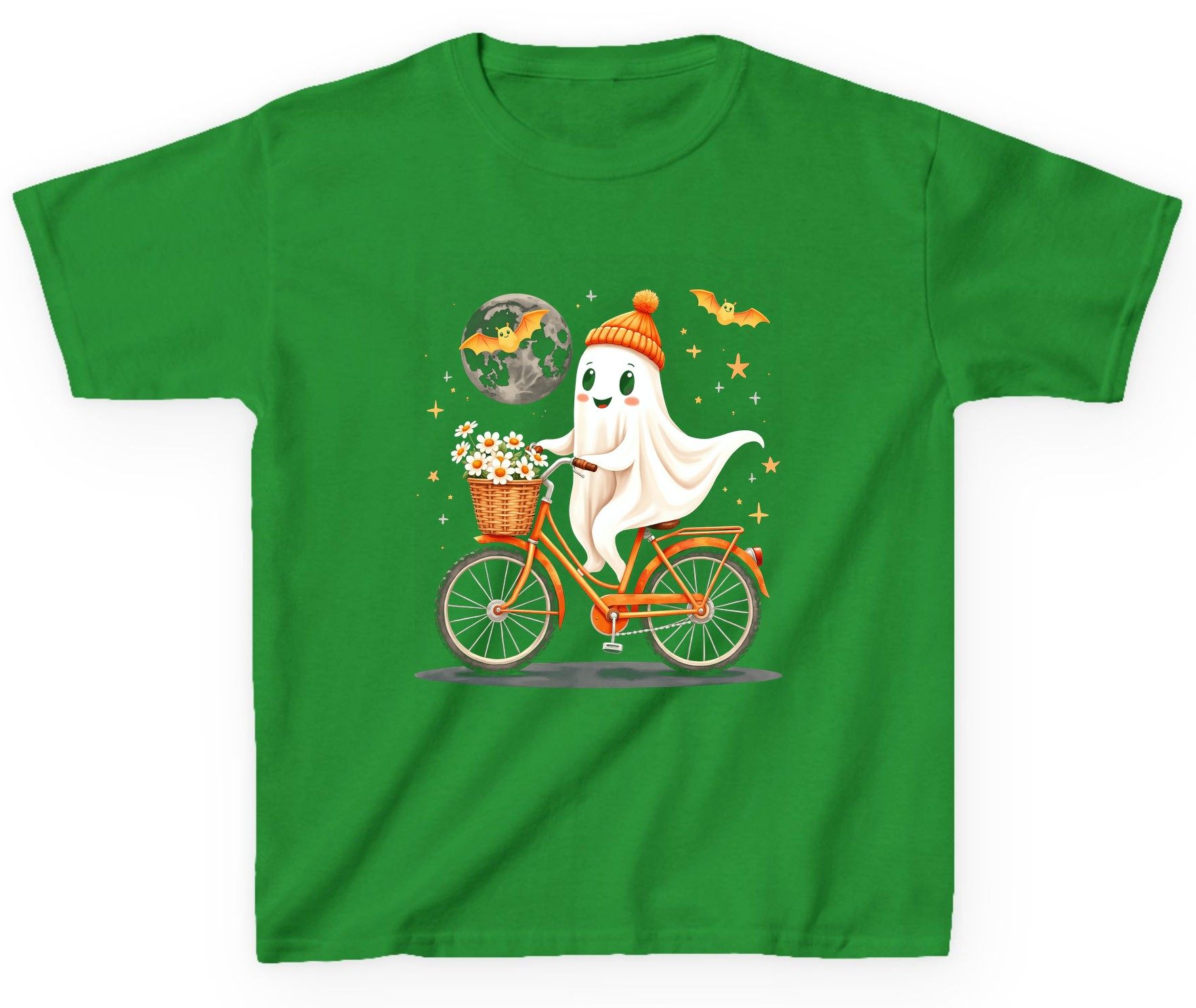 Cute Ghost on Bicycle cute ghost Youth T-Shirt Irish Green product mockup