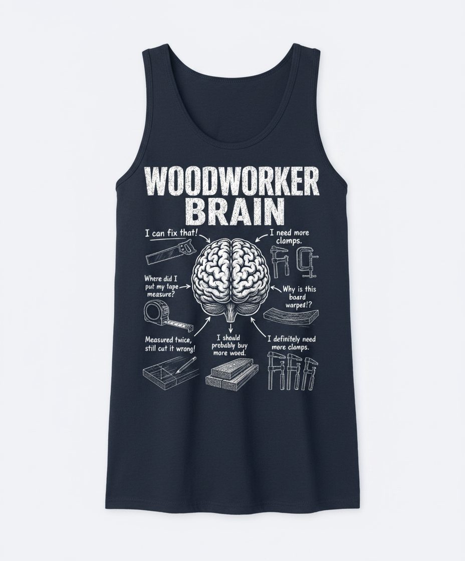 Woodworker Brain Funny Woodworking Tank Top - product mockup - Navy