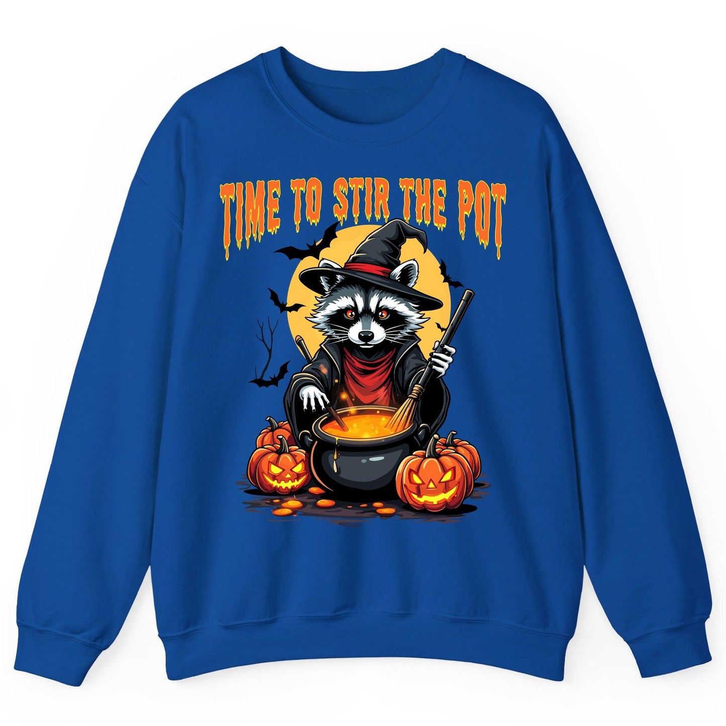 Time to Stir the Pot Halloween raccoon Sweatshirt Royal product mockup