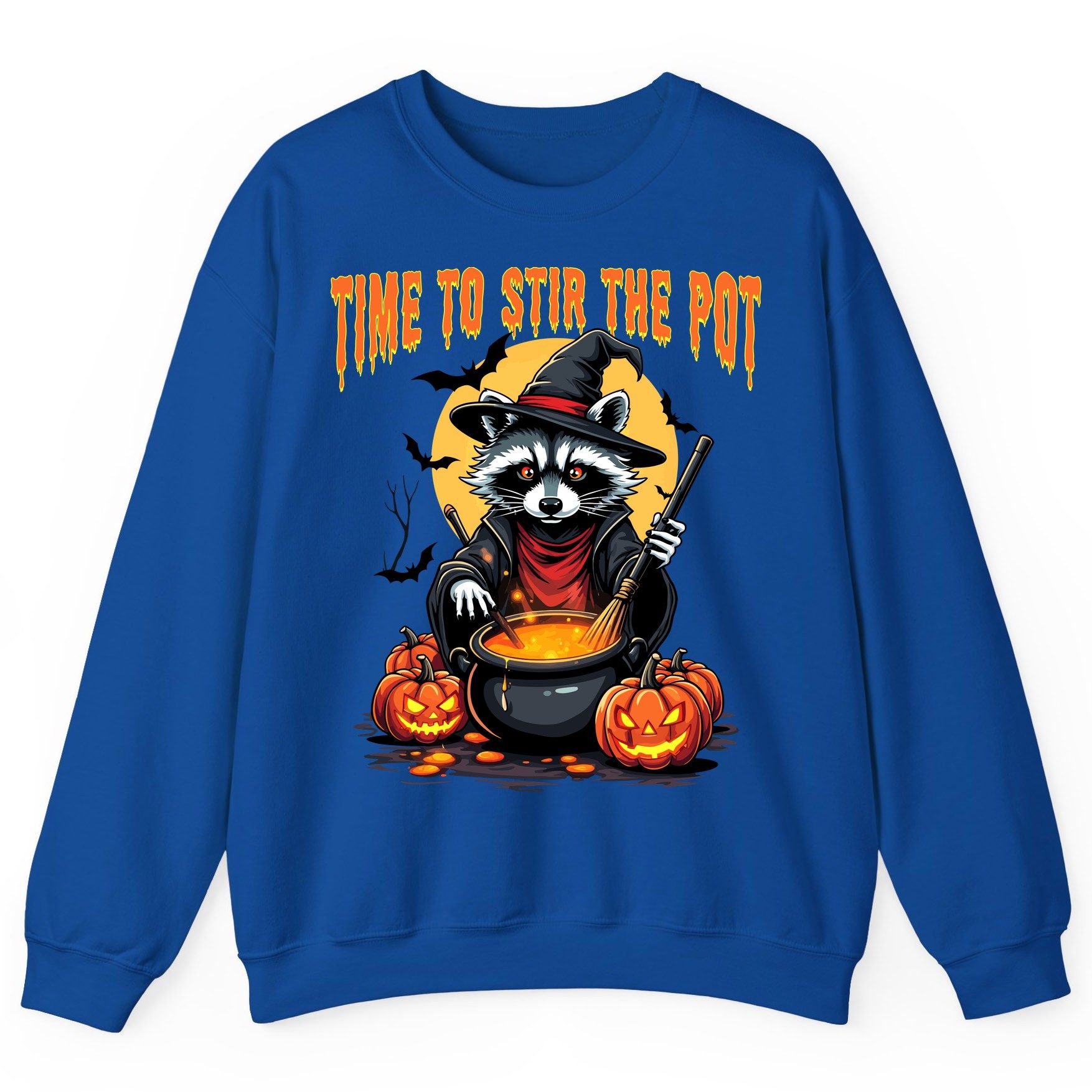 Time to Stir the Pot Halloween raccoon Sweatshirt Royal product mockup