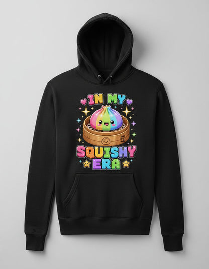 In My Squishy Era Retro Kawaii Dumpling Hoodie - product mockup - Black