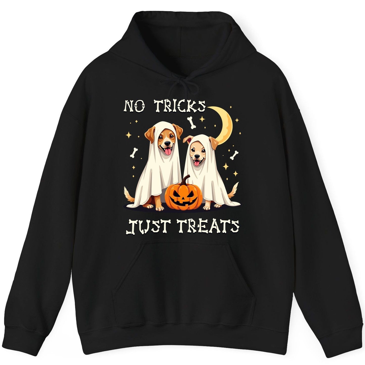 No Tricks Just Treats Halloween dogs Hoodie Black product mockup