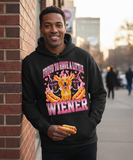 Proud to Have a Little Wiener dachshund Hoodie Black lifestyle mockup