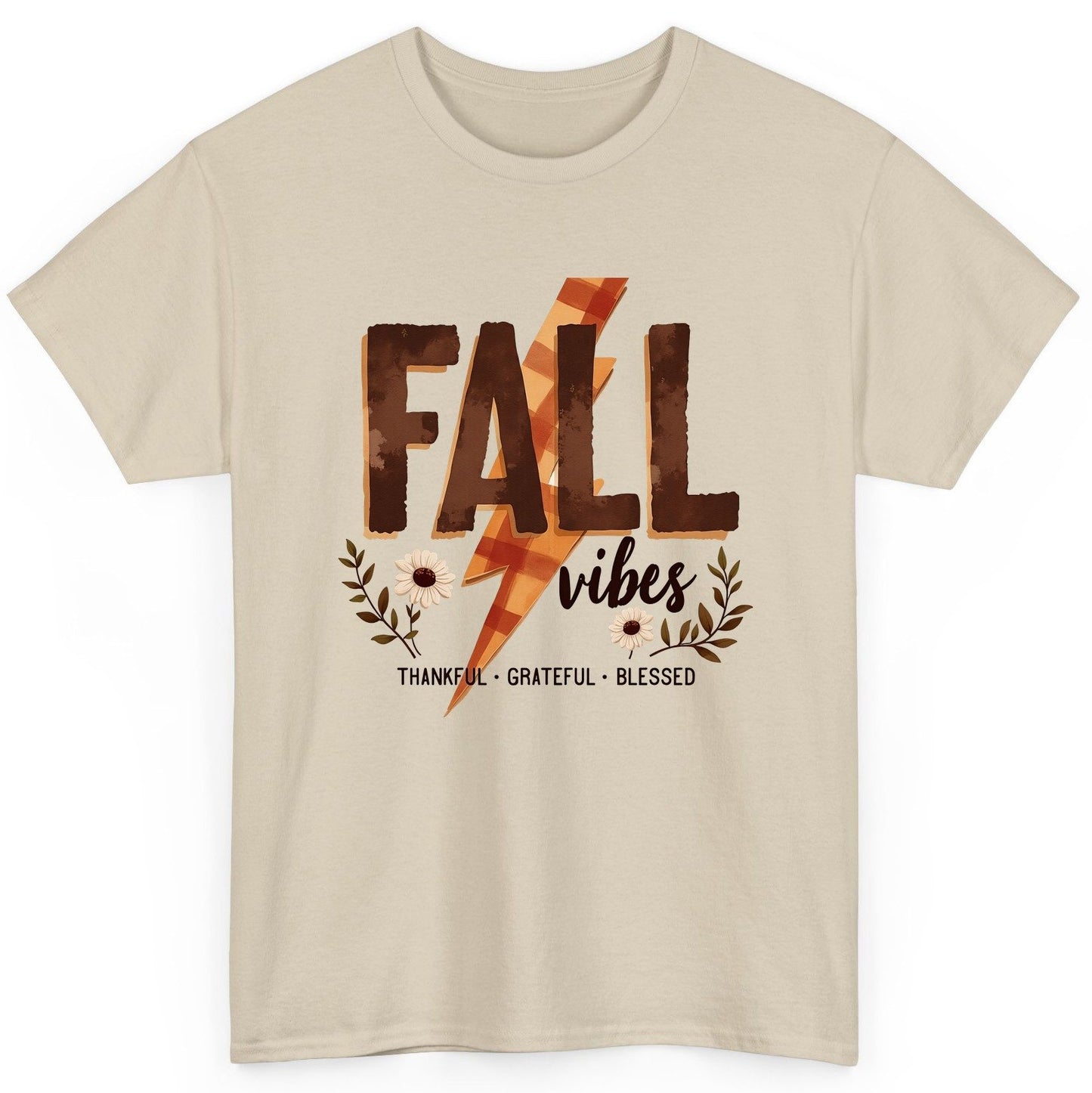 Fall Vibes Thankful Grateful Blessed autumn T-Shirt Sand product mockup